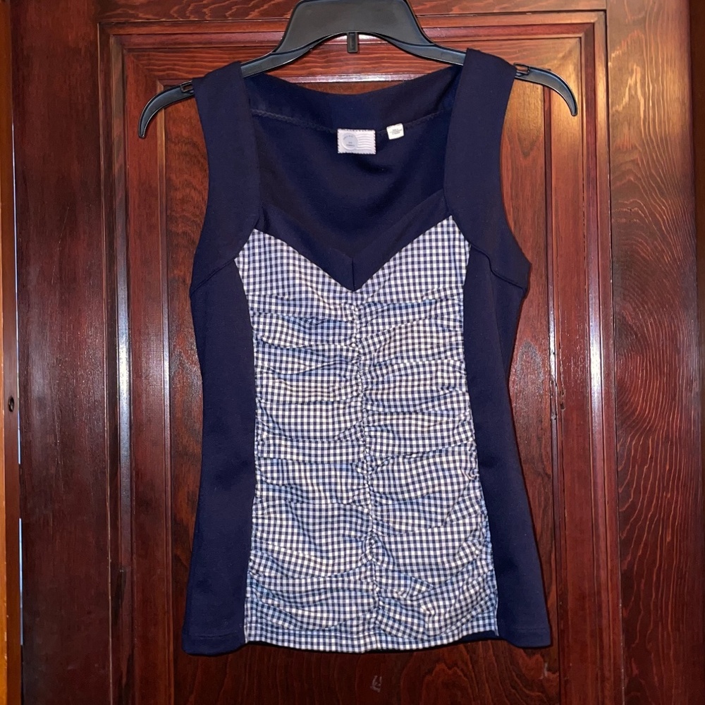 Anthroplogie Navy and White Ruched Tank Size XS